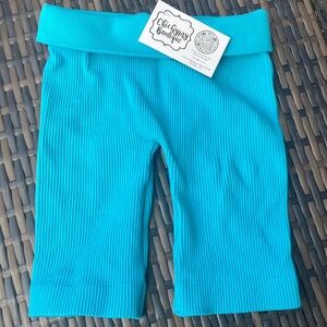 Aqua ribbed knit biker length shorts